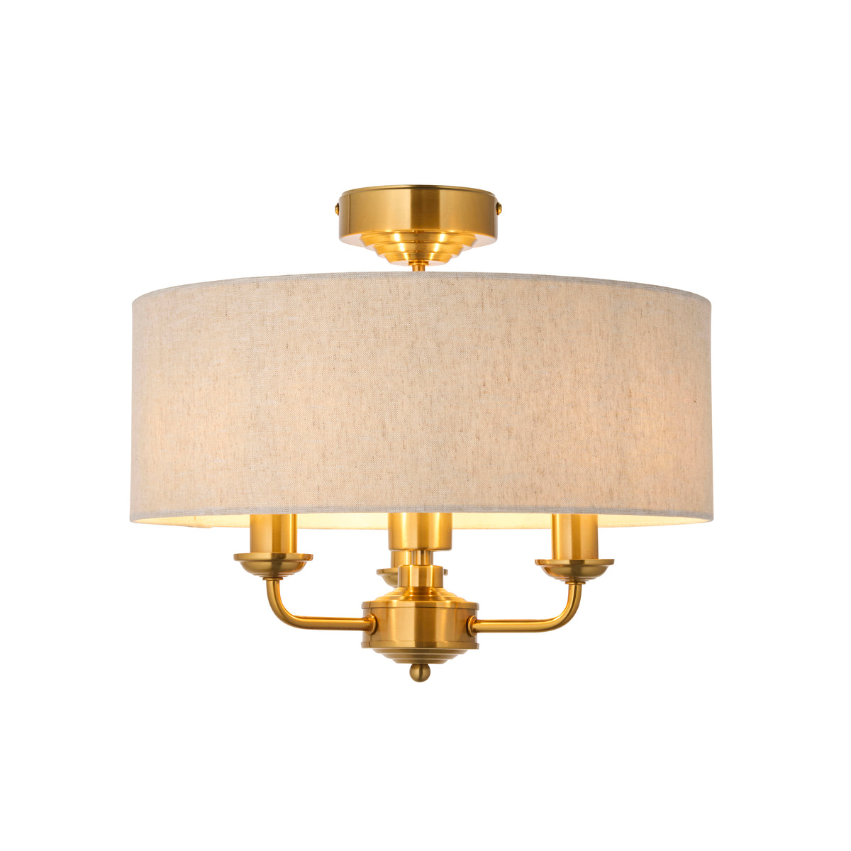 Endon Highclere 3 Light Flush - Vintage Brass & Natural Linen