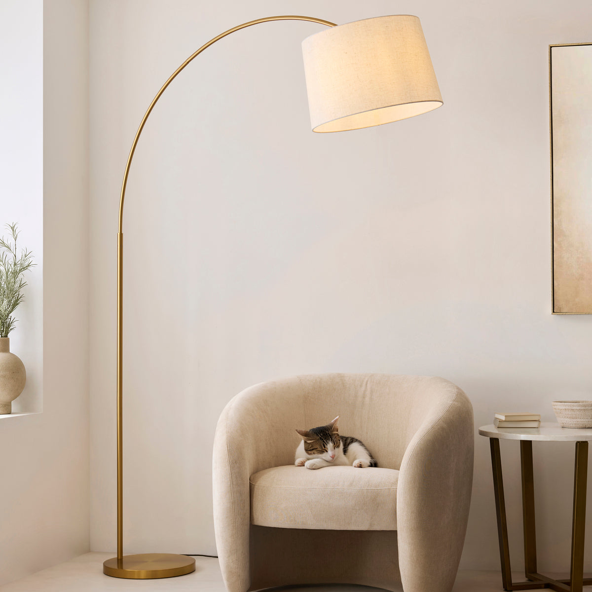 Endon Carlson XL Floor Light - Warm Brass Plate & Natural Fabric