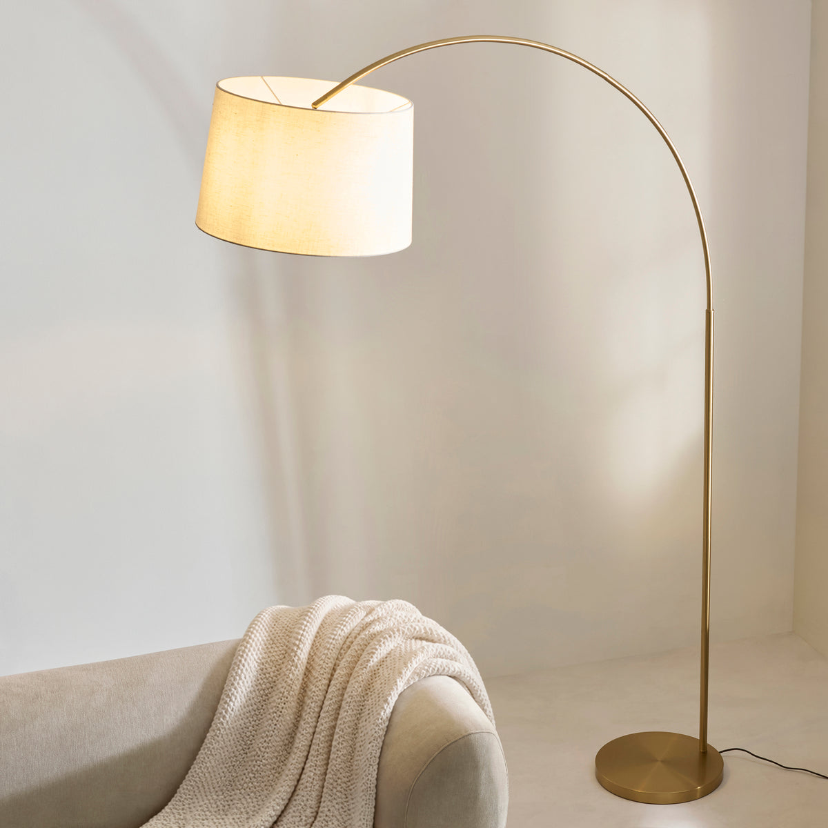 Endon Carlson XL Floor Light - Warm Brass Plate & Natural Fabric