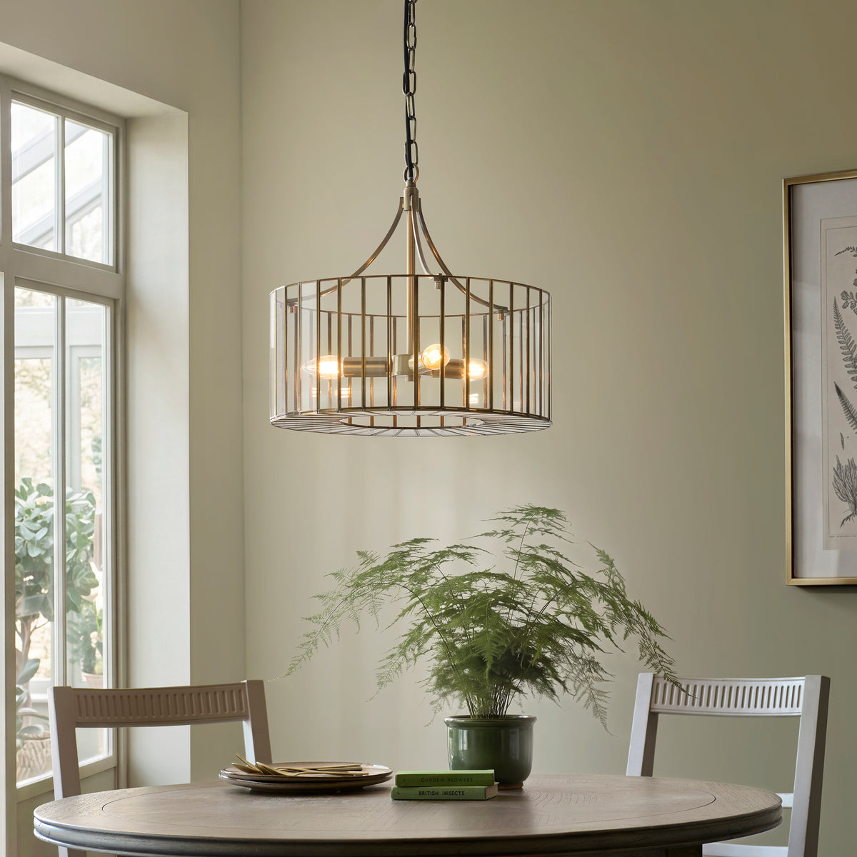 Endon Antalya 3 Light Pendant - Antique Solid Brass & Clear Glass