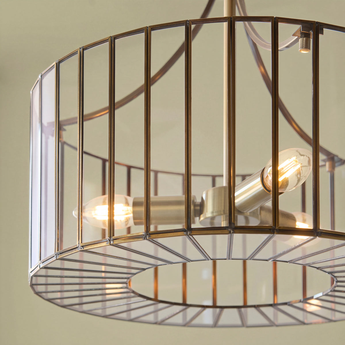 Endon Antalya 3 Light Pendant - Antique Solid Brass & Clear Glass