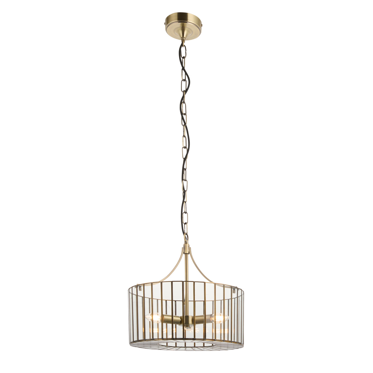 Endon Antalya 3 Light Pendant - Antique Solid Brass & Clear Glass