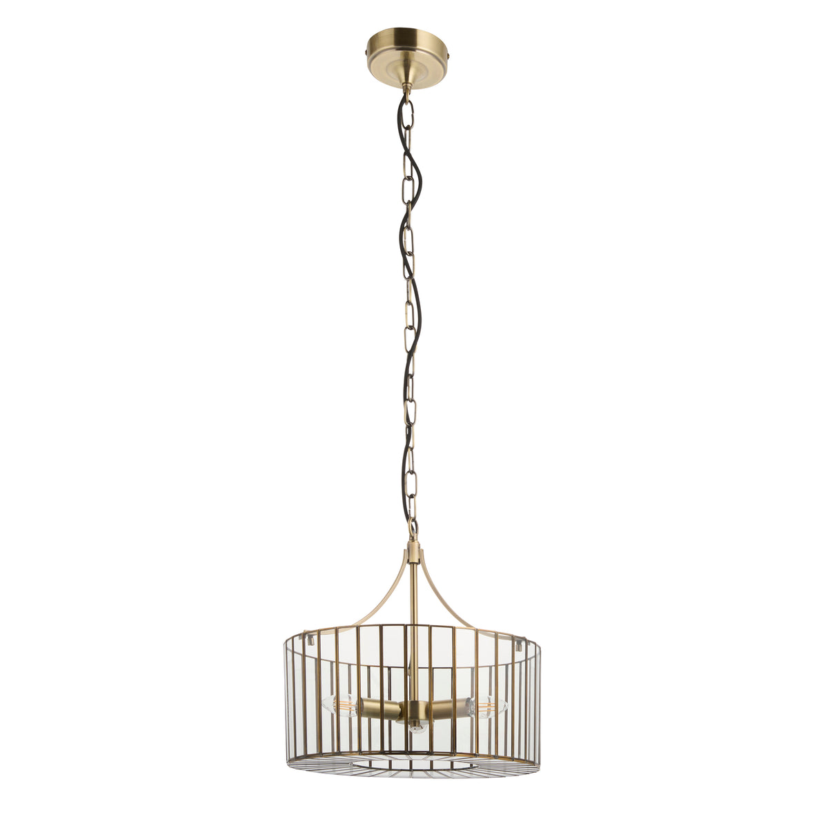 Endon Antalya 3 Light Pendant - Antique Solid Brass & Clear Glass