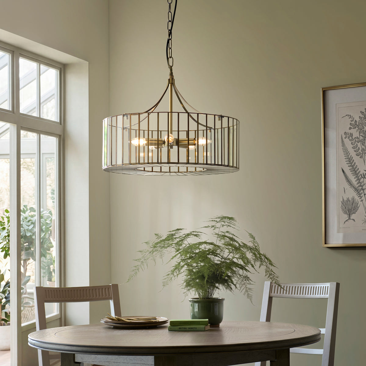 Endon Antalya 5 Light Pendant - Antique Solid Brass & Clear Glass