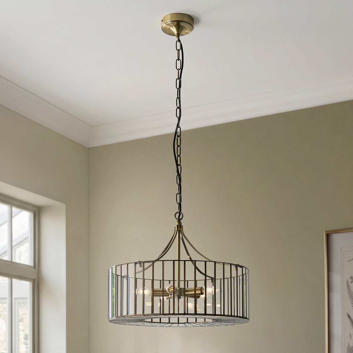 Endon Antalya 5 Light Pendant - Antique Solid Brass & Clear Glass