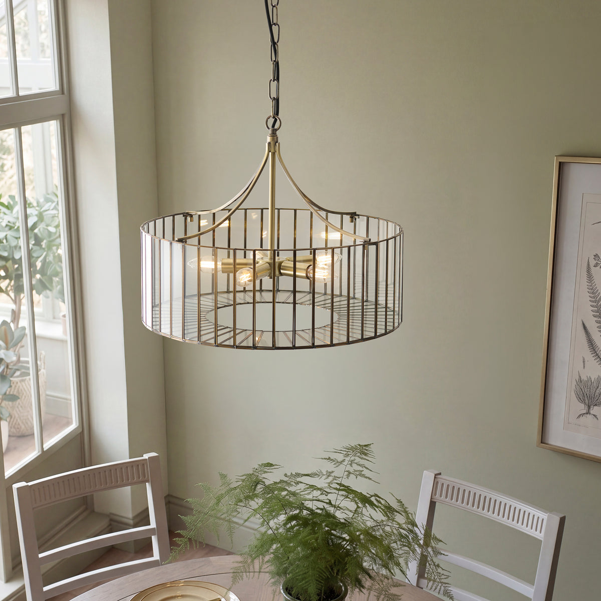 Endon Antalya 5 Light Pendant - Antique Solid Brass & Clear Glass