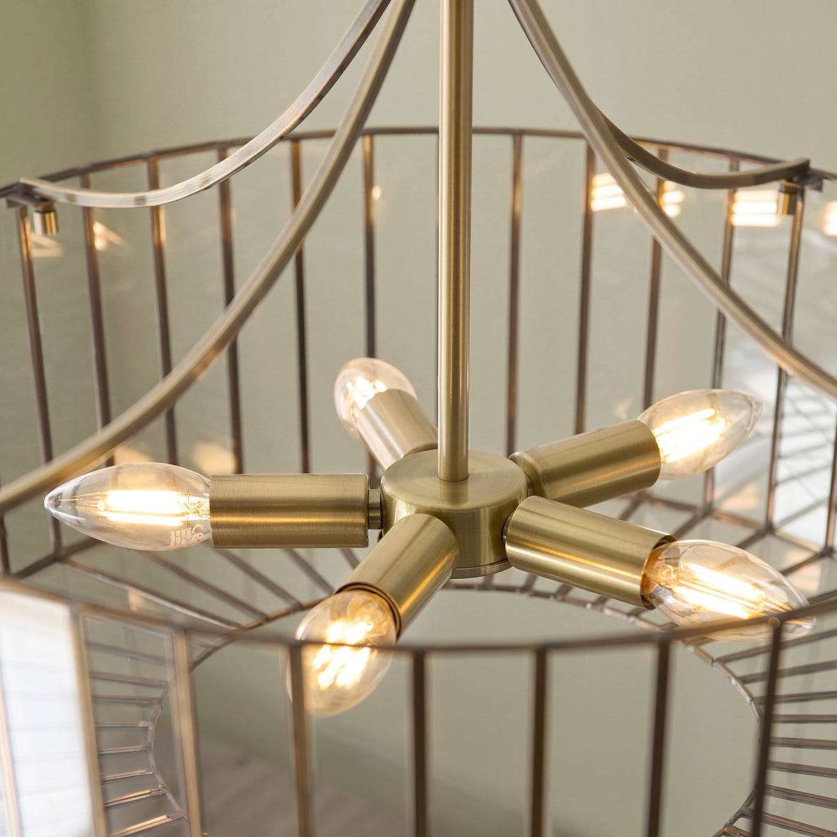 Endon Antalya 5 Light Pendant - Antique Solid Brass & Clear Glass