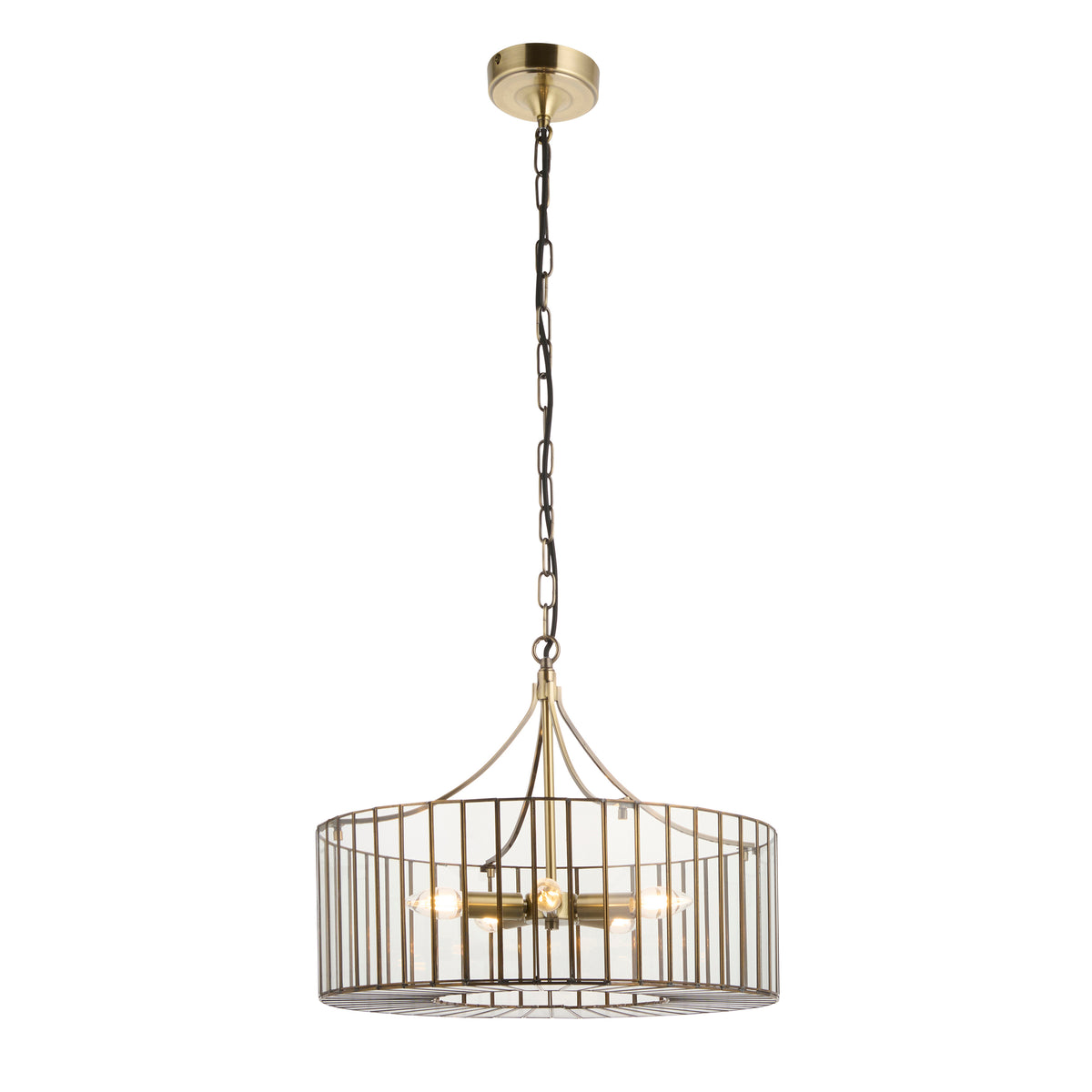 Endon Antalya 5 Light Pendant - Antique Solid Brass & Clear Glass