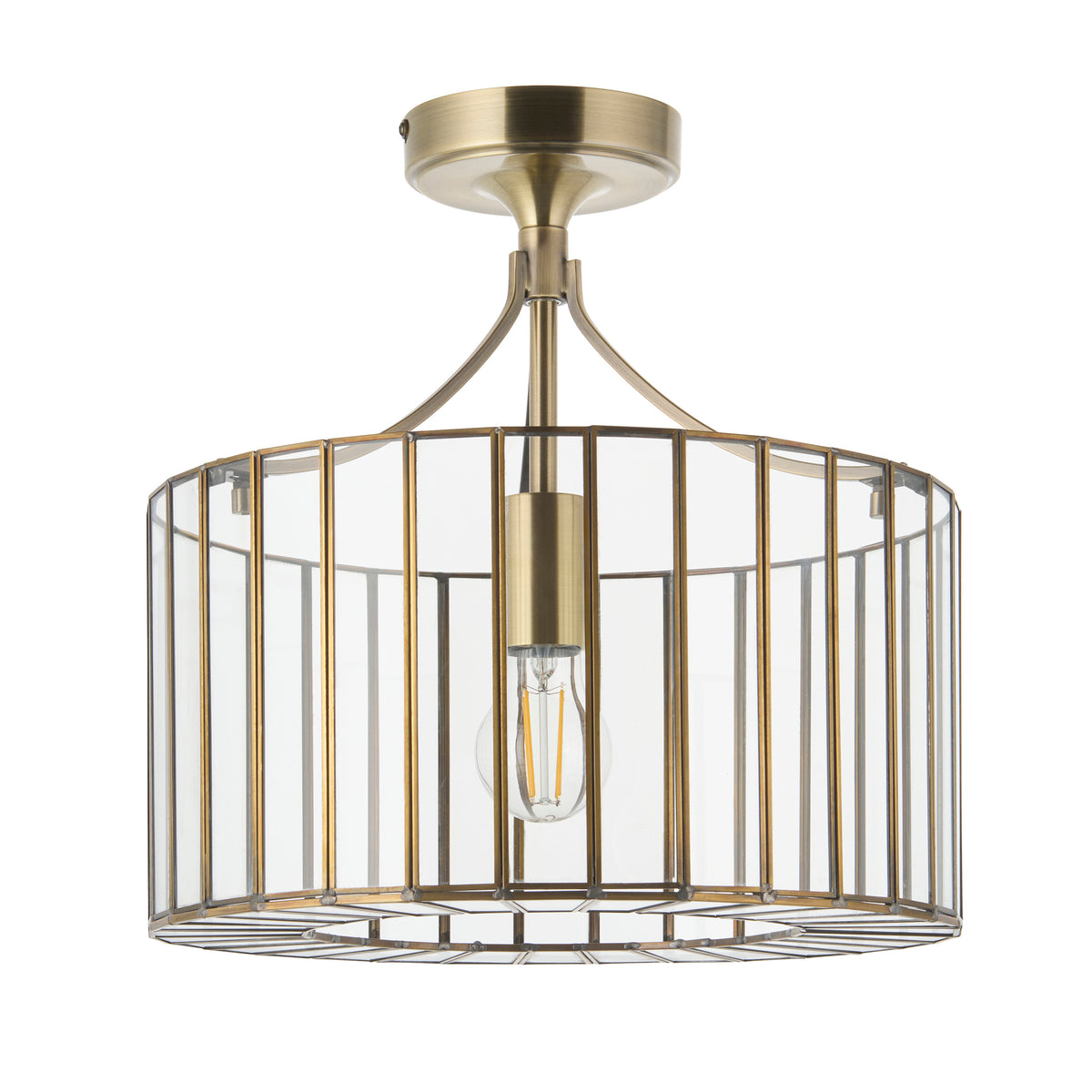 Endon Antalya Flush - Antique Solid Brass & Clear Glass