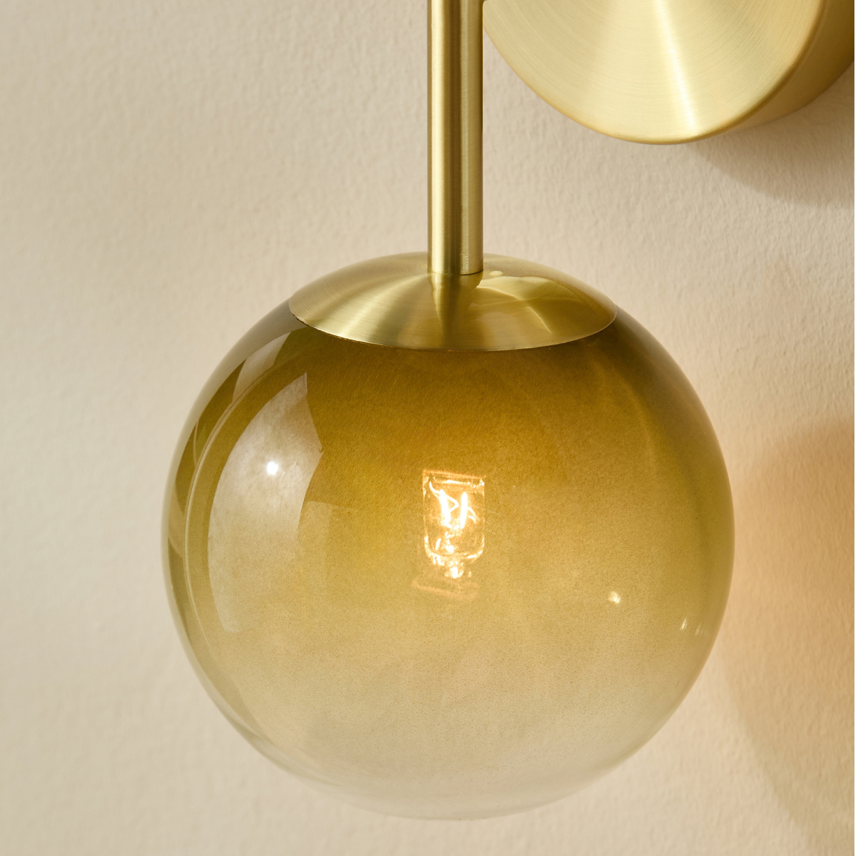 MADE.COM Globe Wall Light in Brushed Brass with Green Ombre Glass Globes