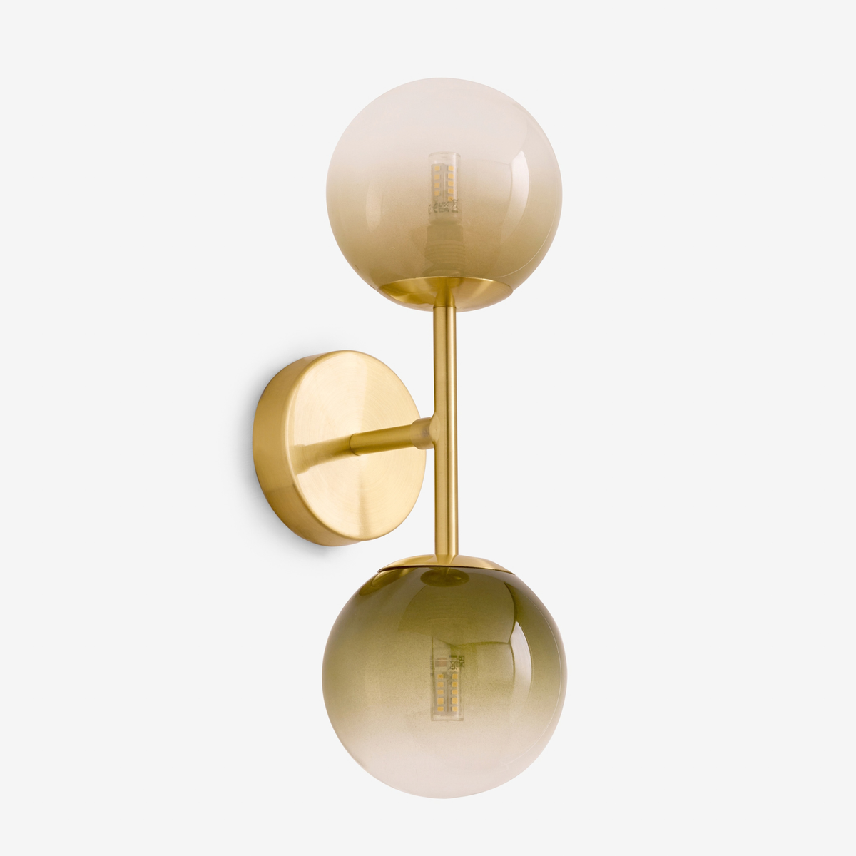 MADE.COM Globe Wall Light in Brushed Brass with Green Ombre Glass Globes