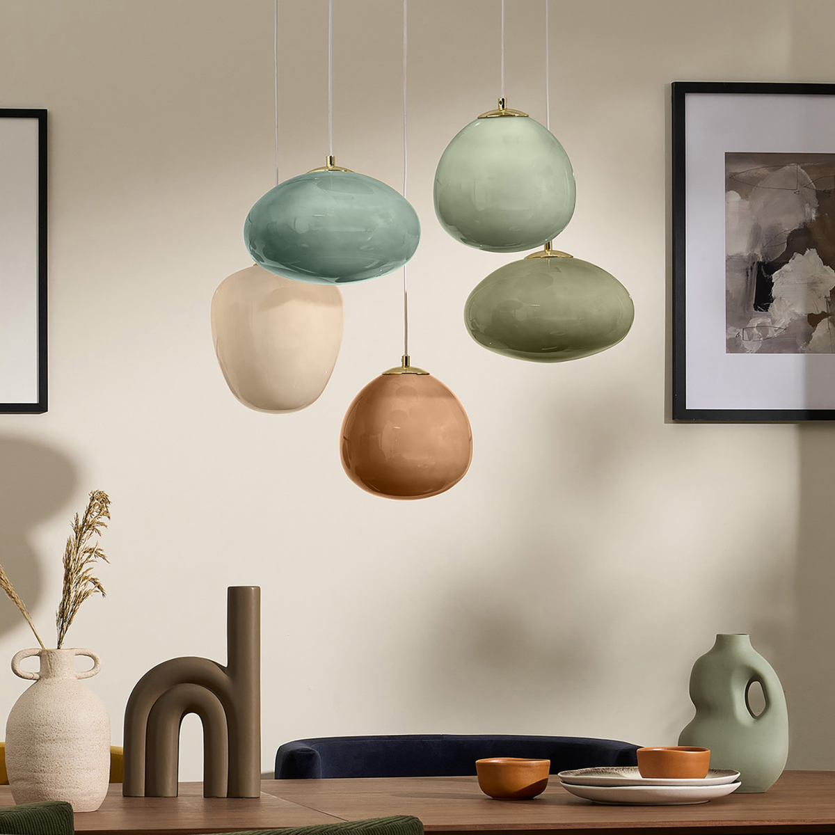 MADE.COM Adrianne Diner Cluster Pendant in Matt White with Green Ombre Glass Shades