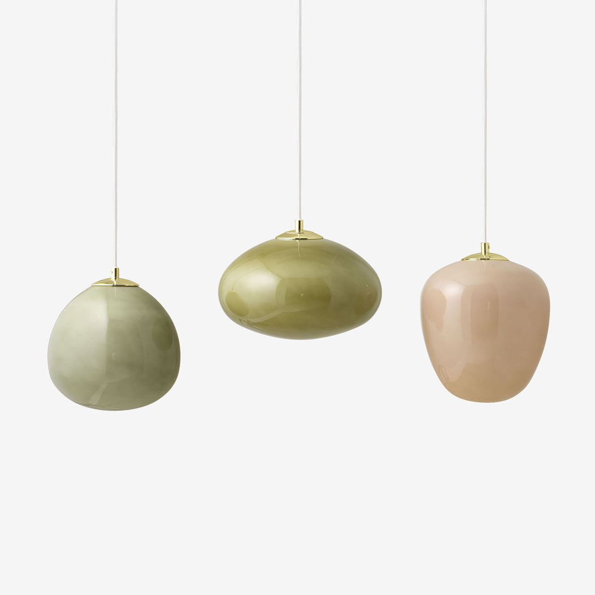 MADE.COM Adrianne Linear Pendant in Matt White with Green Glass Shades