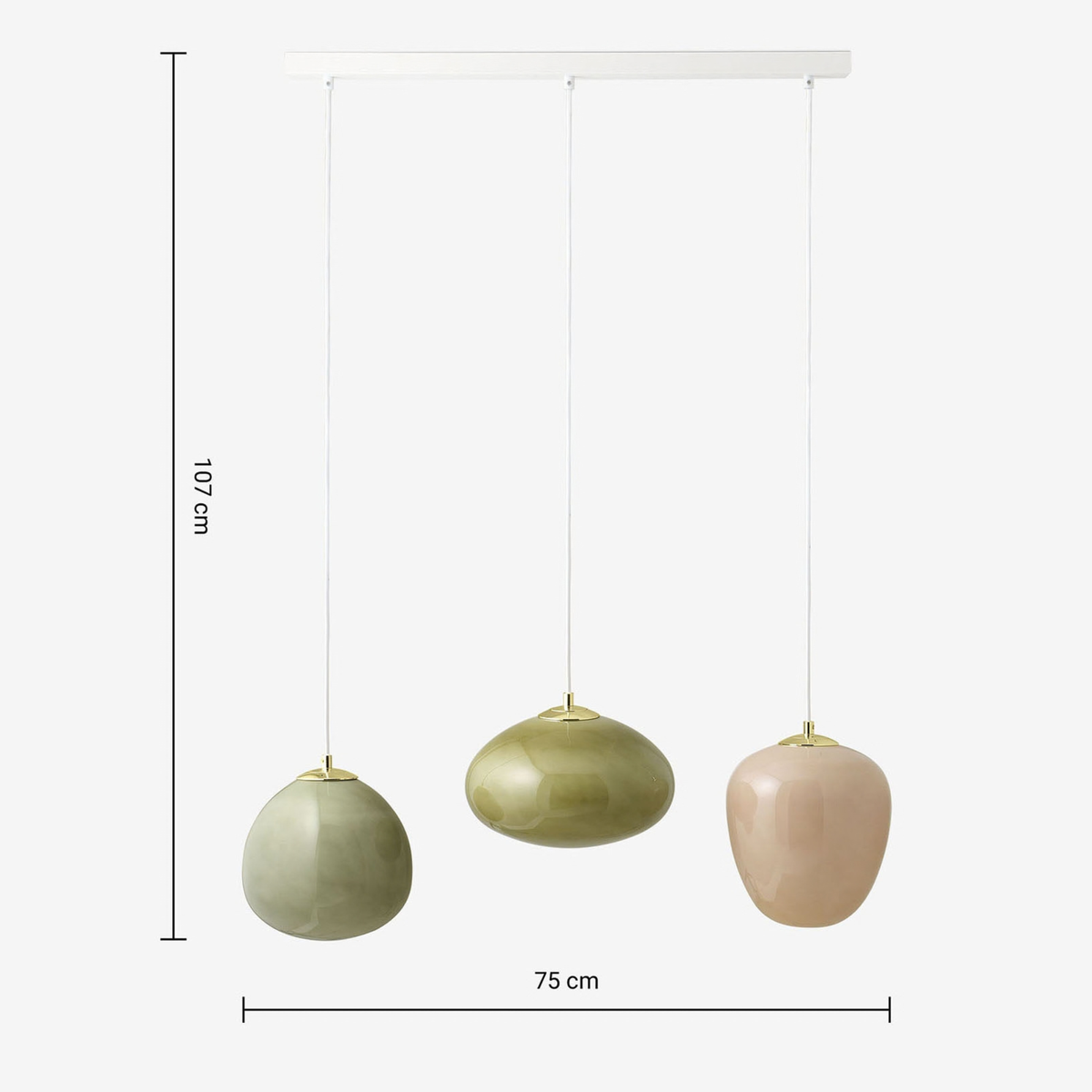MADE.COM Adrianne Linear Pendant in Matt White with Green Glass Shades