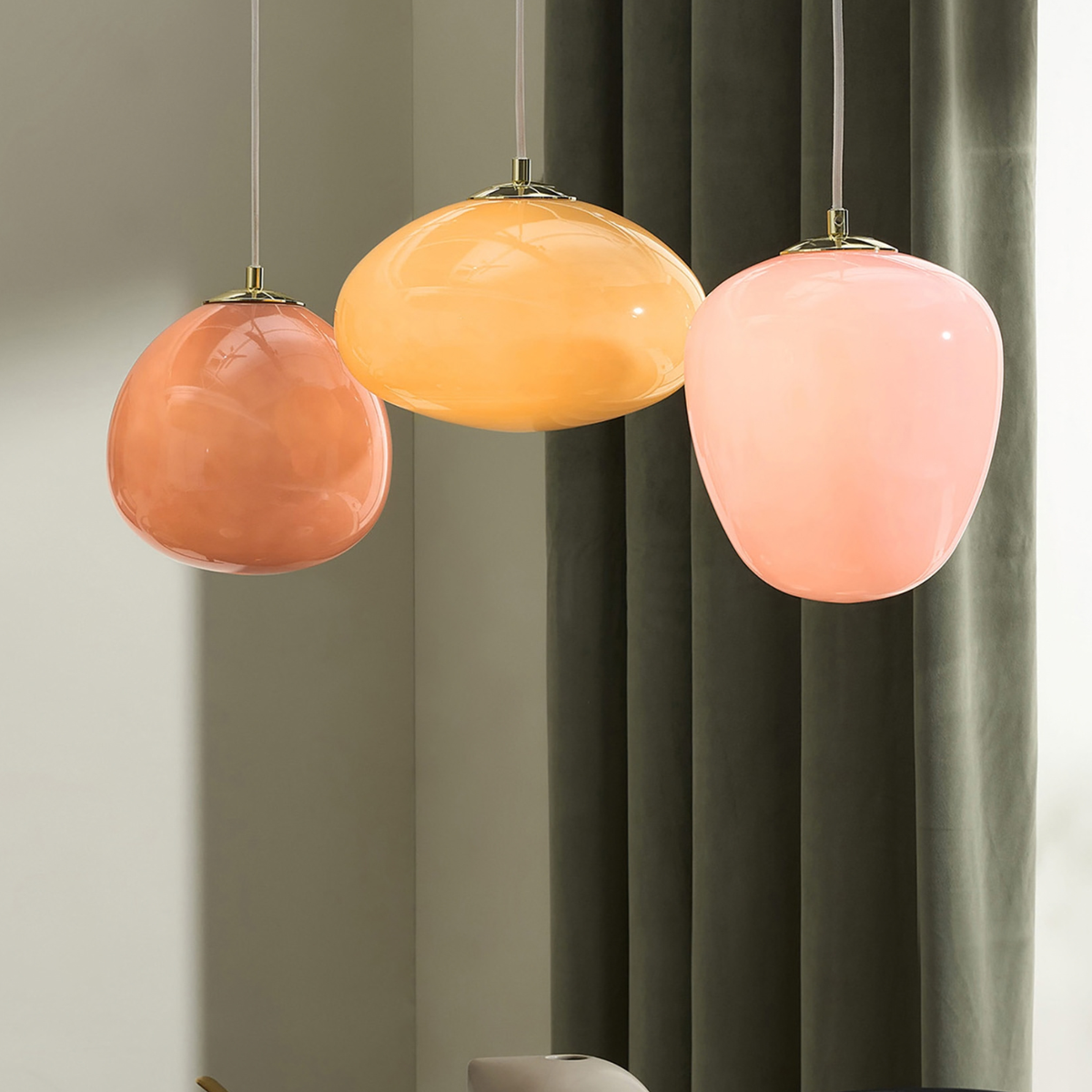 MADE.COM Adrianne Linear Pendant in Matt White with Pink Glass Shades