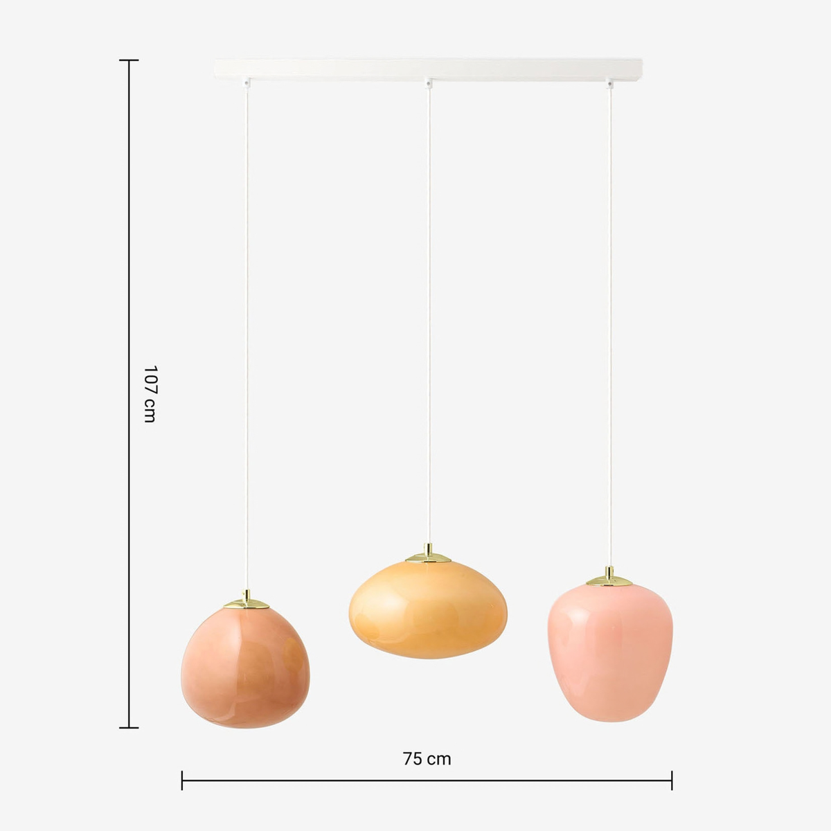 MADE.COM Adrianne Linear Pendant in Matt White with Pink Glass Shades