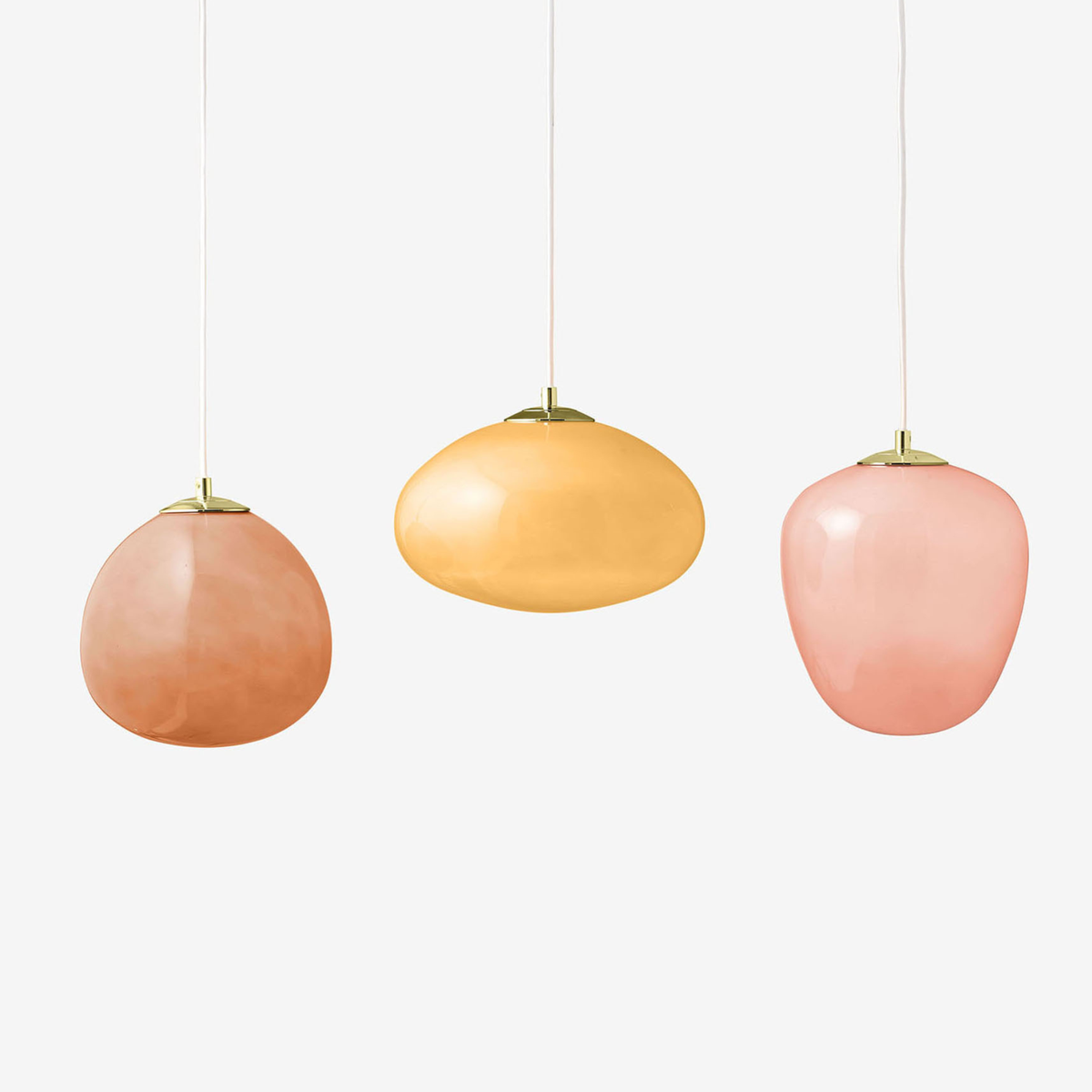 MADE.COM Adrianne Linear Pendant in Matt White with Pink Glass Shades