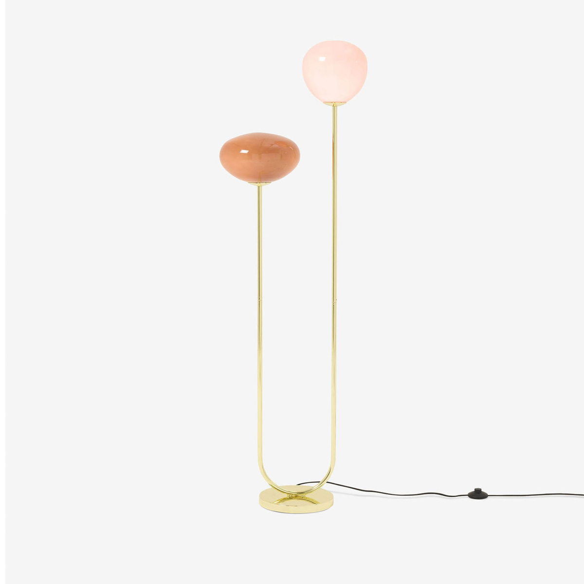 MADE.COM Adrianne Floor Lamp in Polished Brass with Pink Tinted Glass Shades
