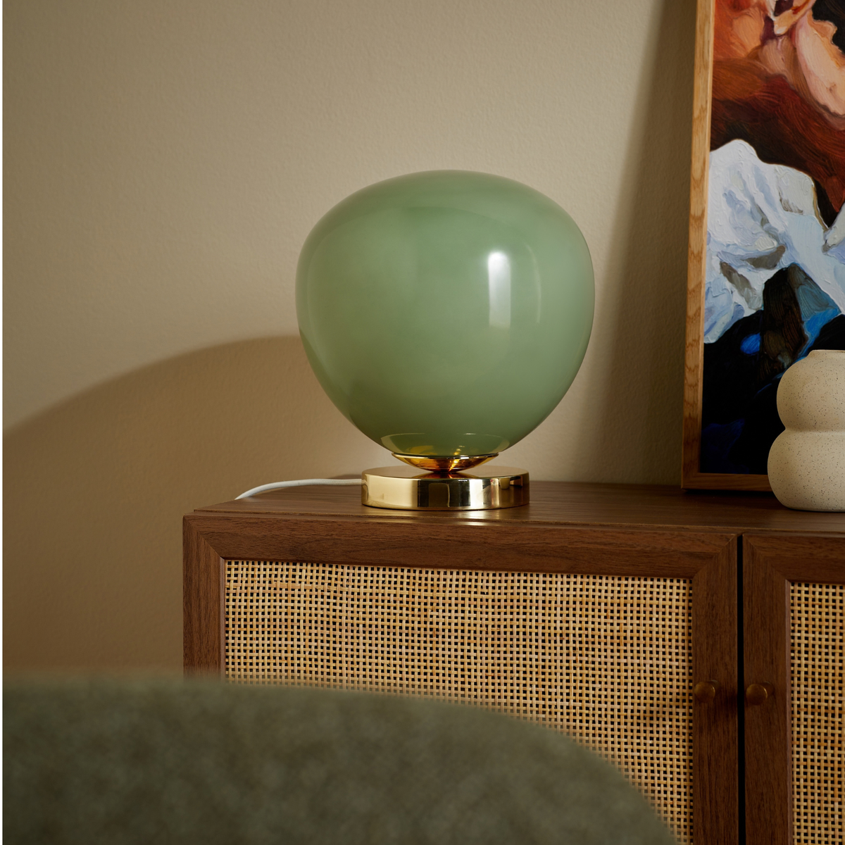 MADE.COM Adrianne Table Lamp in Polished Brass with Green Glass Shade