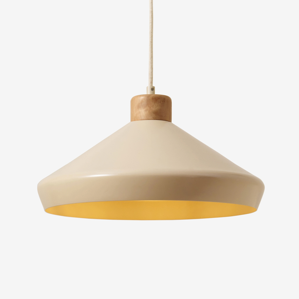 MADE.COM Albert Pendant in Cream with Natural Wood Detail