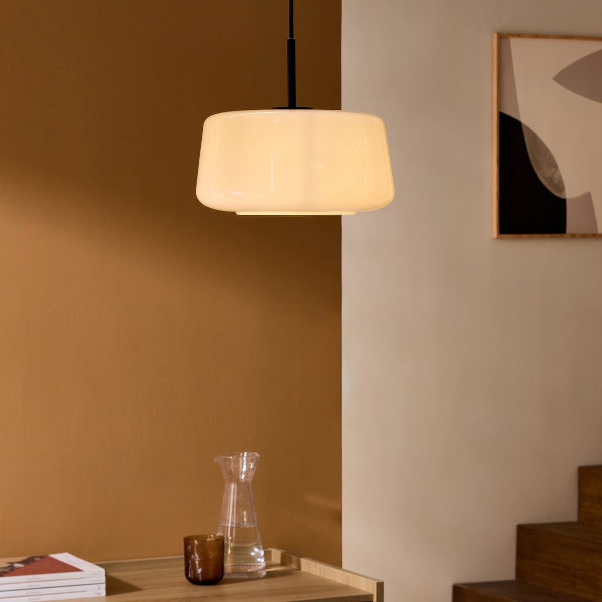 MADE.COM Camilo Pendant in Black with White Glass Shade
