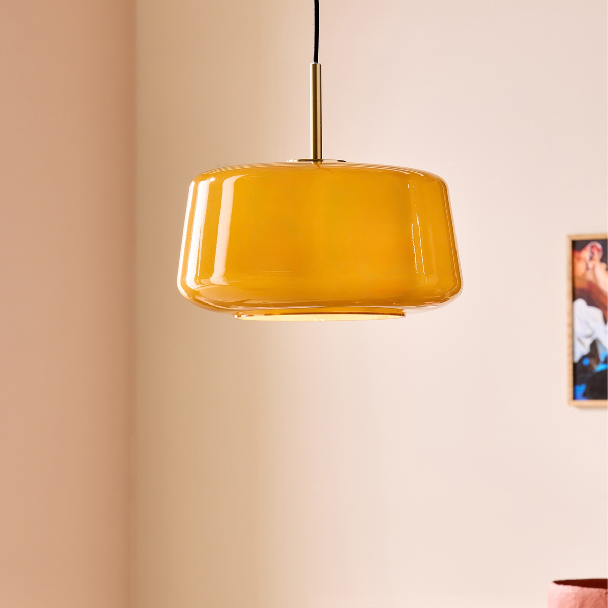 MADE.COM Camilo Pendant with Amber Orange Glass Shade & Satin Brushed Gold