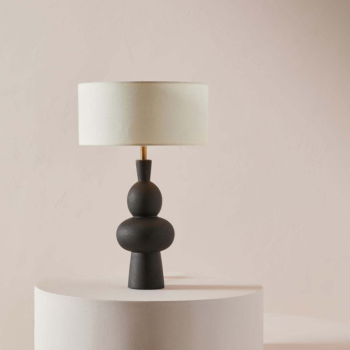 MADE.COM Freyja Ceramic Table Lamp in Black with Cream Fabric Shade