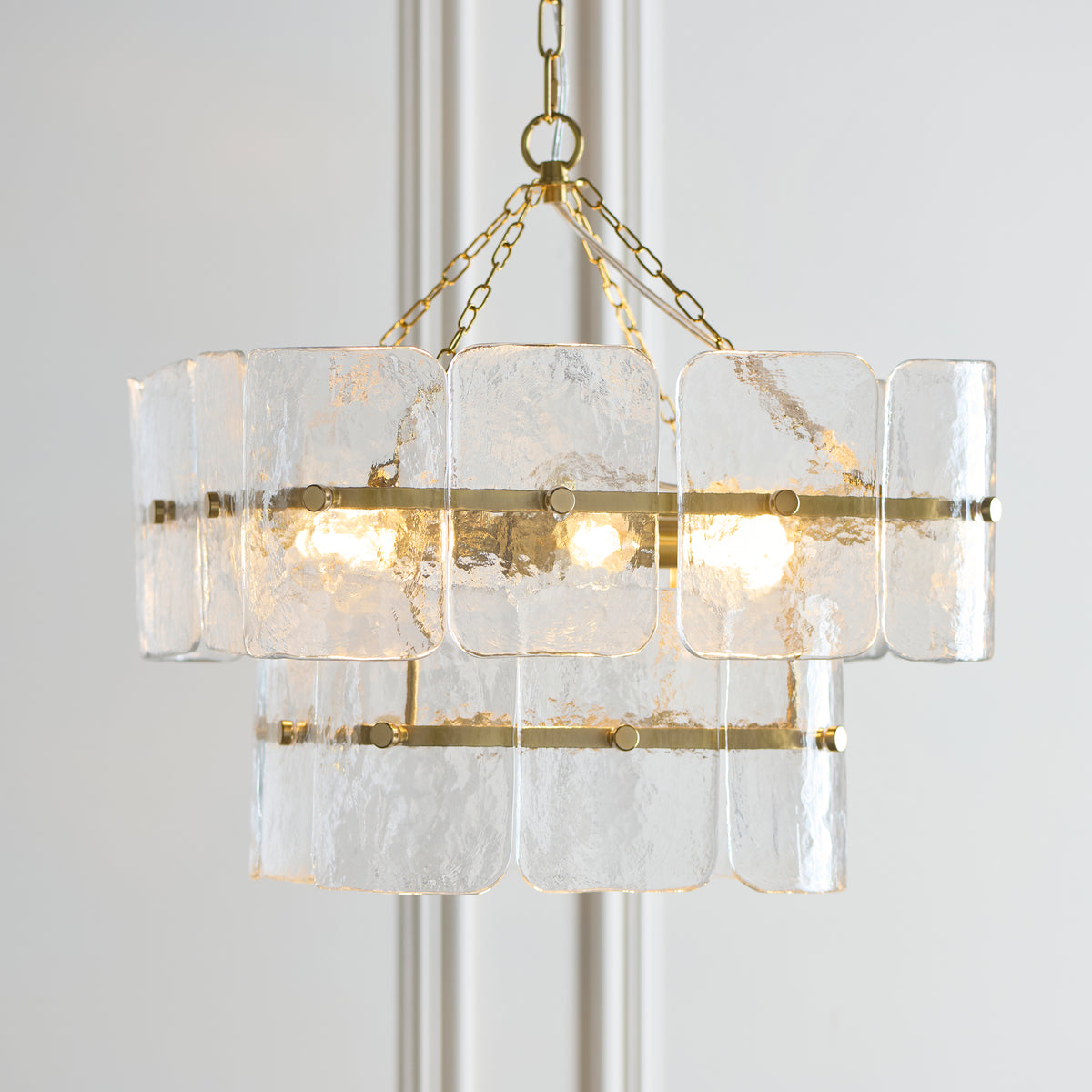 Endon Venice 4 Light Pendant - Brushed Aged Brass Plate & Clear Handmade Textured Glass