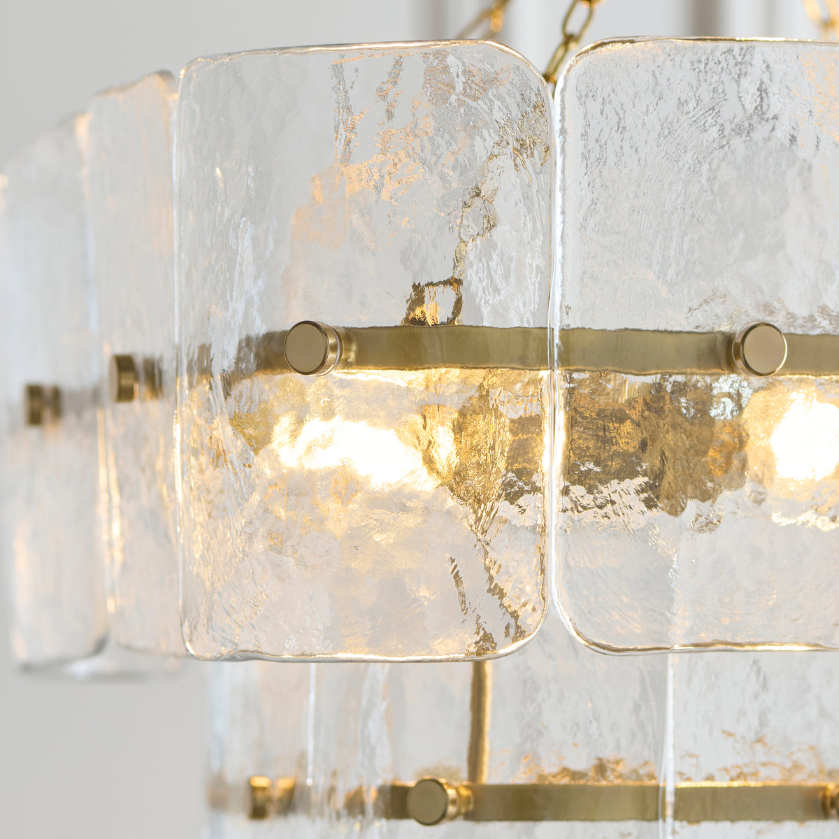 Endon Venice 4 Light Pendant - Brushed Aged Brass Plate & Clear Handmade Textured Glass