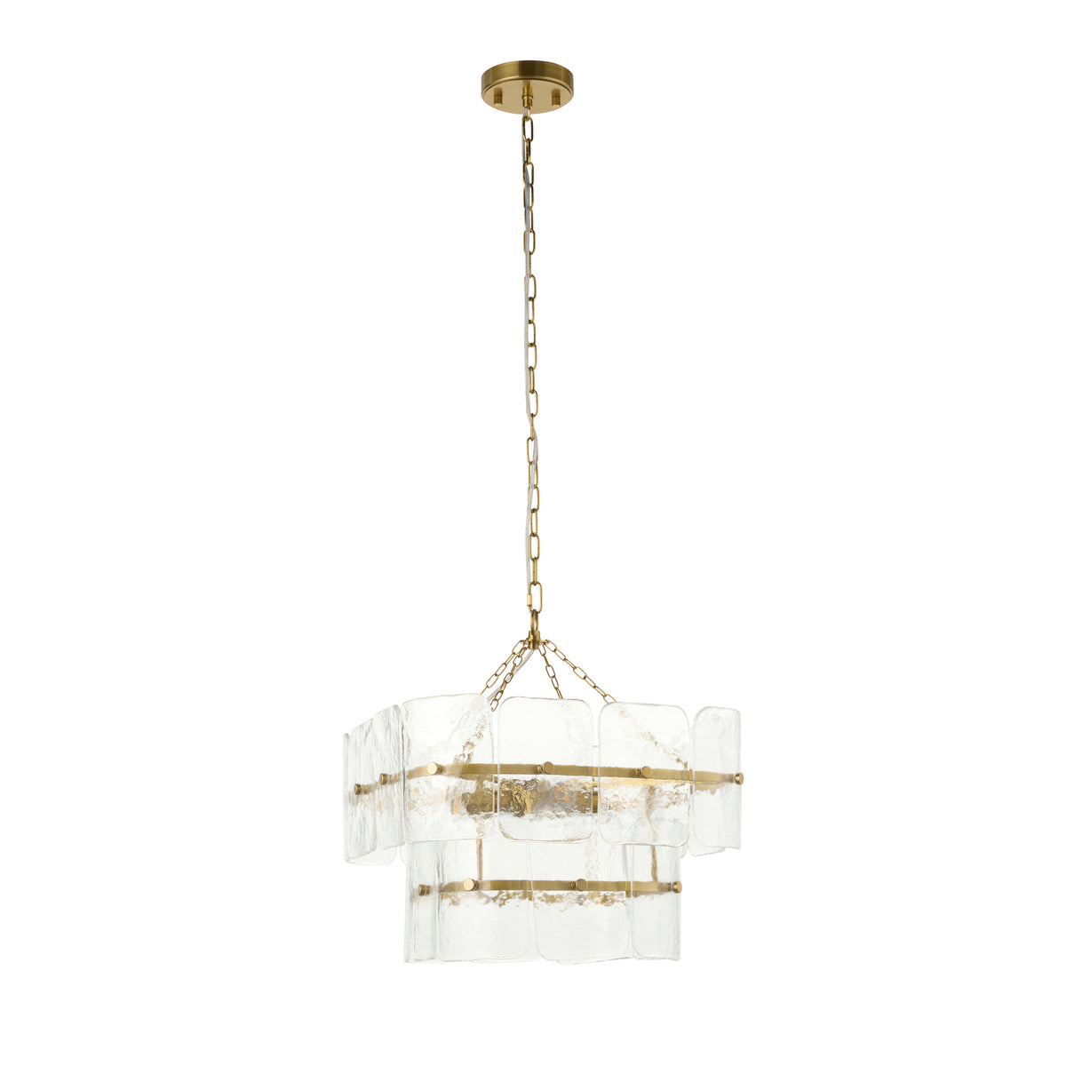 Endon Venice 4 Light Pendant - Brushed Aged Brass Plate & Clear Handmade Textured Glass
