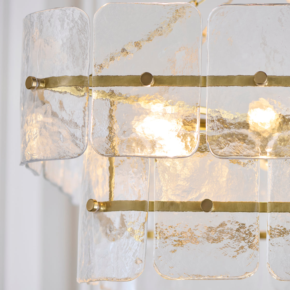 Endon Venice 6 Light Pendant - Brushed Aged Brass Plate & Clear Handmade Textured Glass