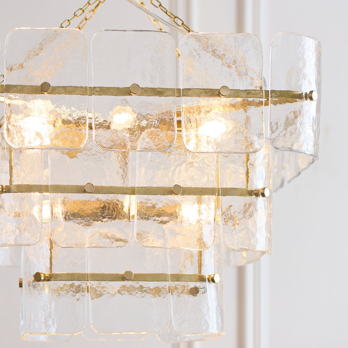 Endon Venice 10 Light Pendant - Brushed Aged Brass Plate & Clear Handmade Textured Glass