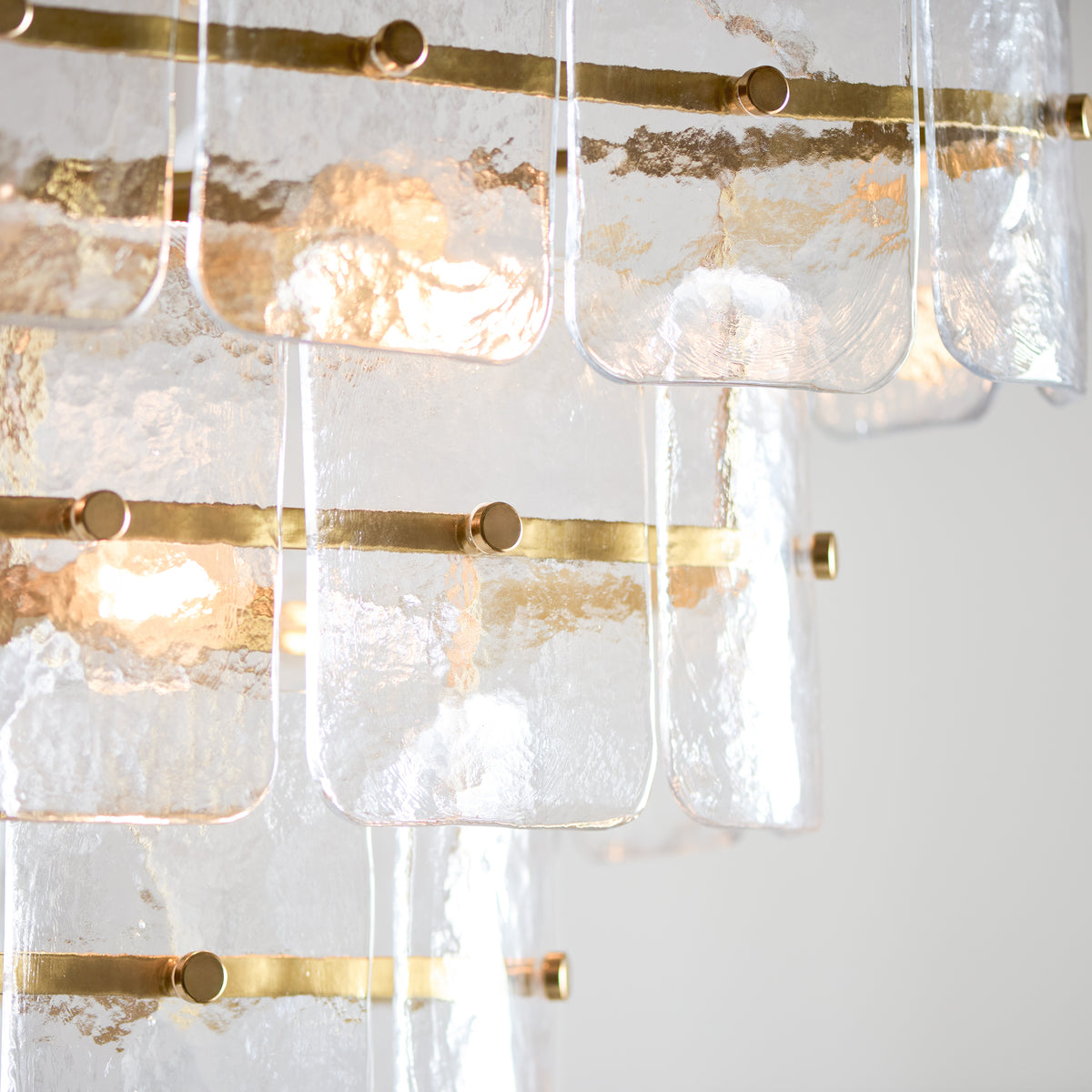 Endon Venice 10 Light Pendant - Brushed Aged Brass Plate & Clear Handmade Textured Glass