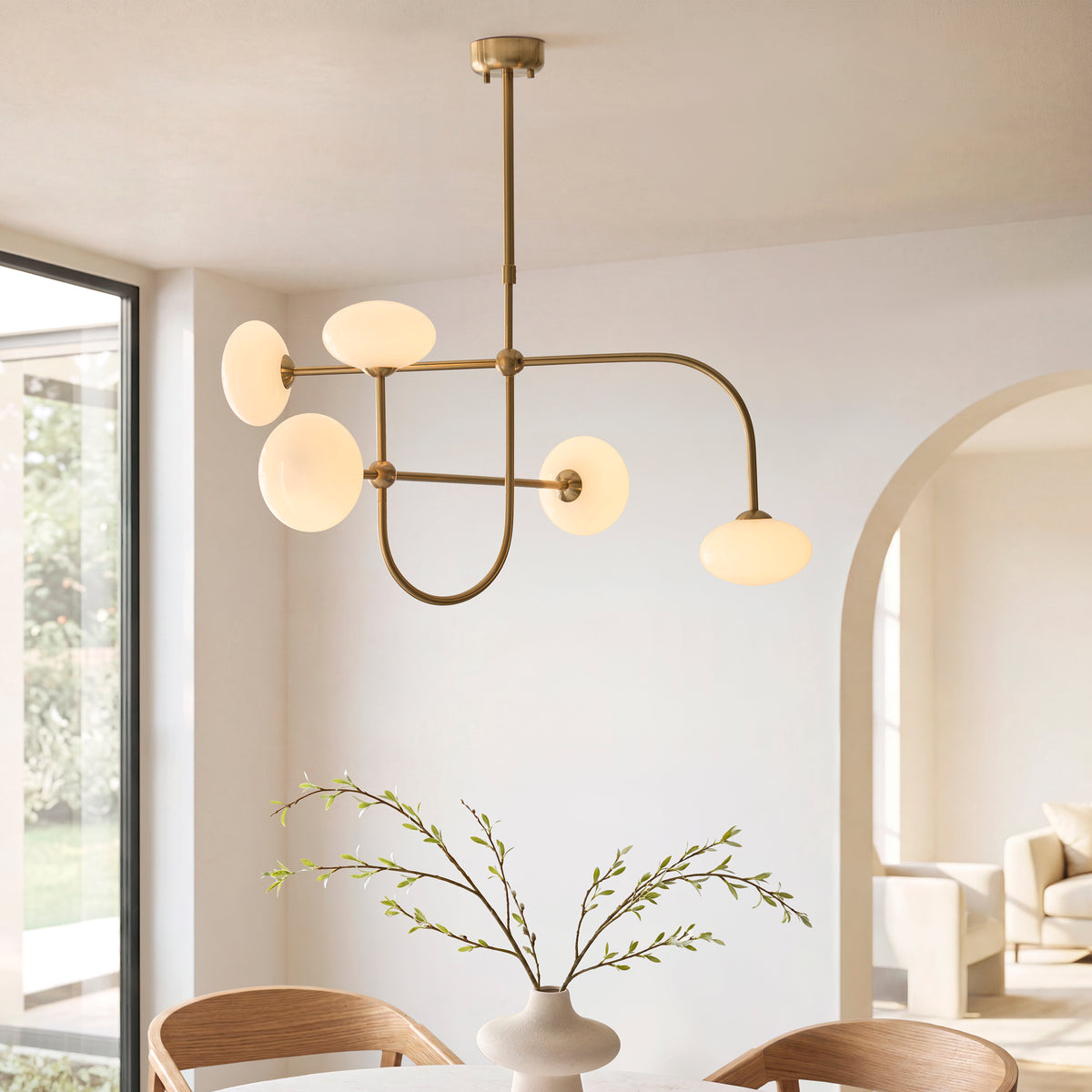 Endon Ottowa 5 Light Pendant - Brushed Aged Brass Plate & Opal Glass