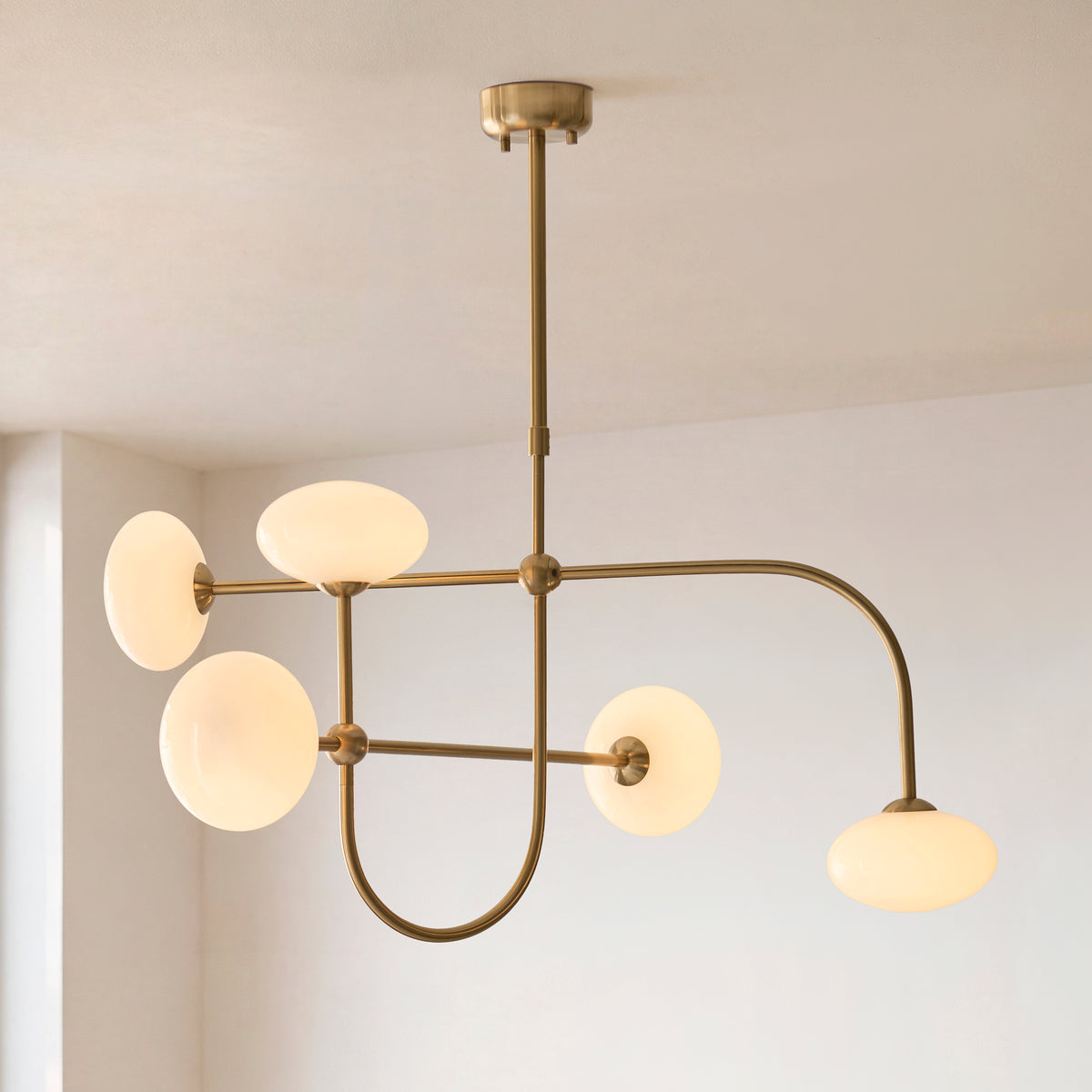 Endon Ottowa 5 Light Pendant - Brushed Aged Brass Plate & Opal Glass
