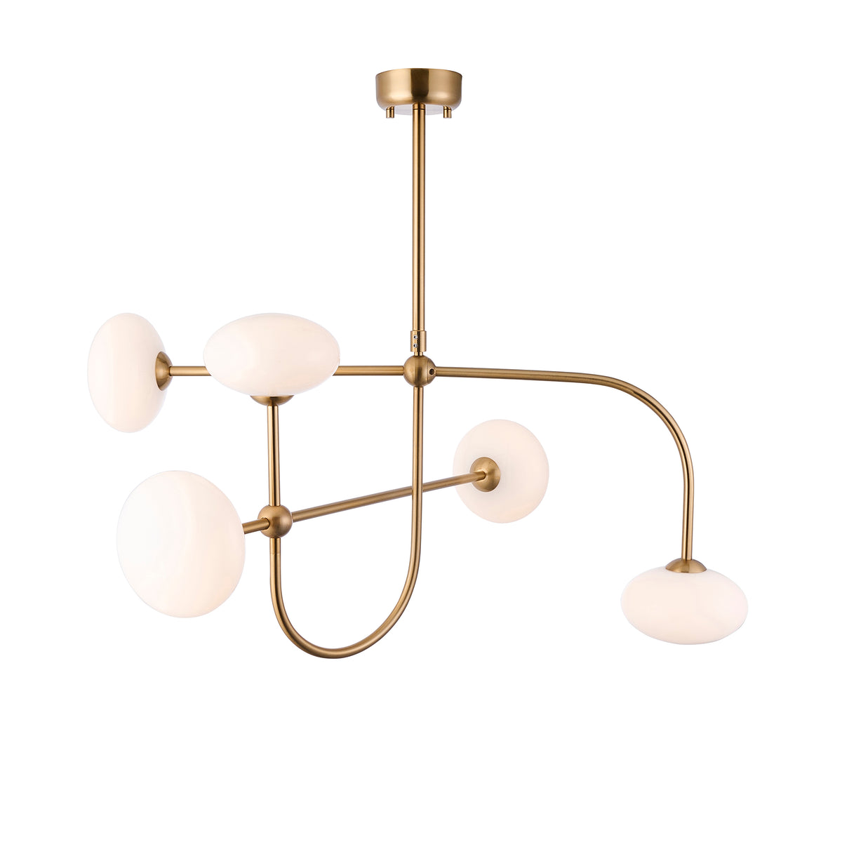 Endon Ottowa 5 Light Pendant - Brushed Aged Brass Plate & Opal Glass