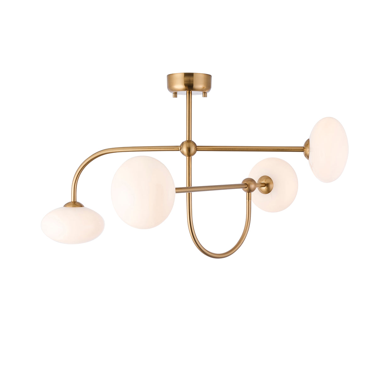 Endon Ottowa 4 Light Semi Flush - Brushed Aged Brass Plate & Opal Glass