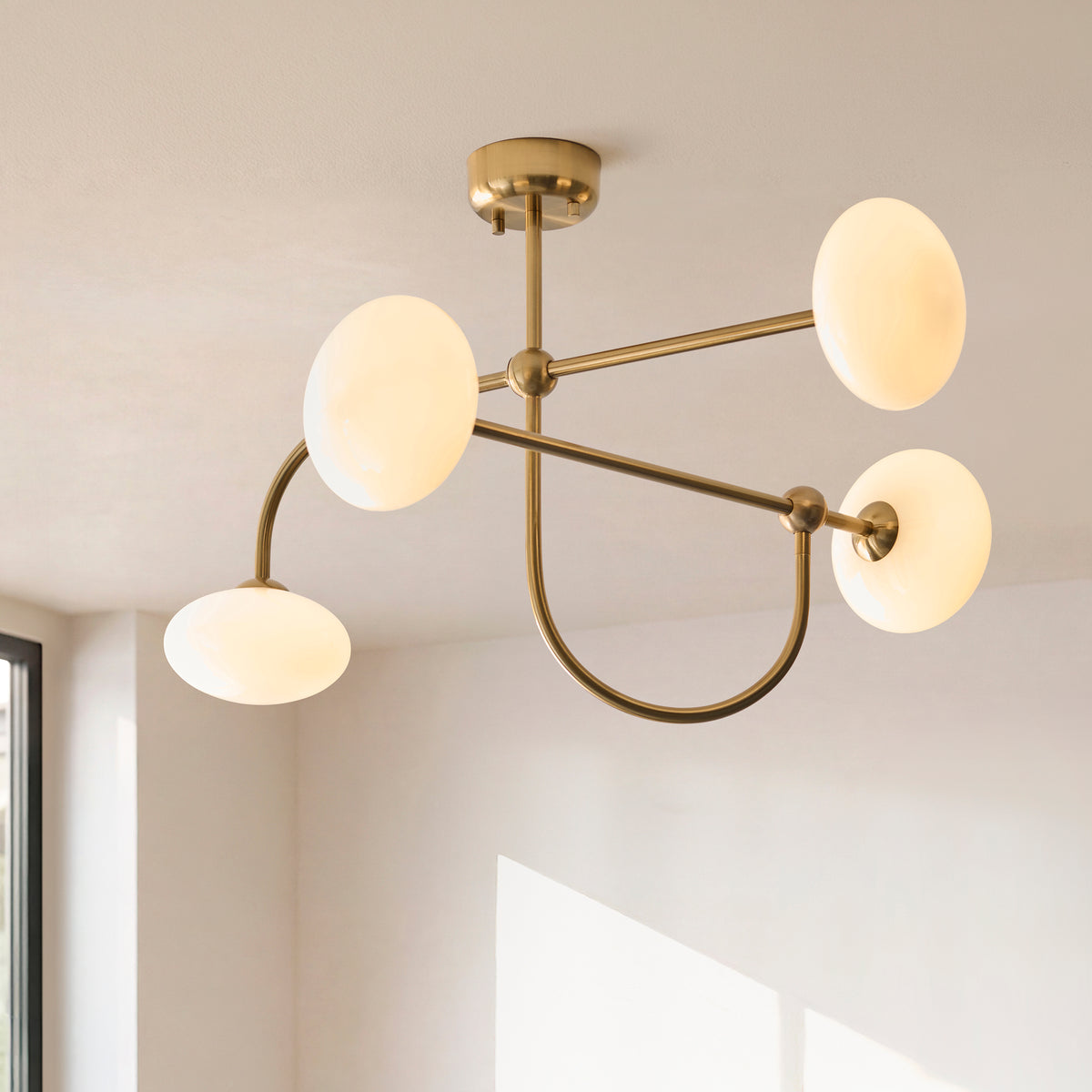 Endon Ottowa 4 Light Semi Flush - Brushed Aged Brass Plate & Opal Glass