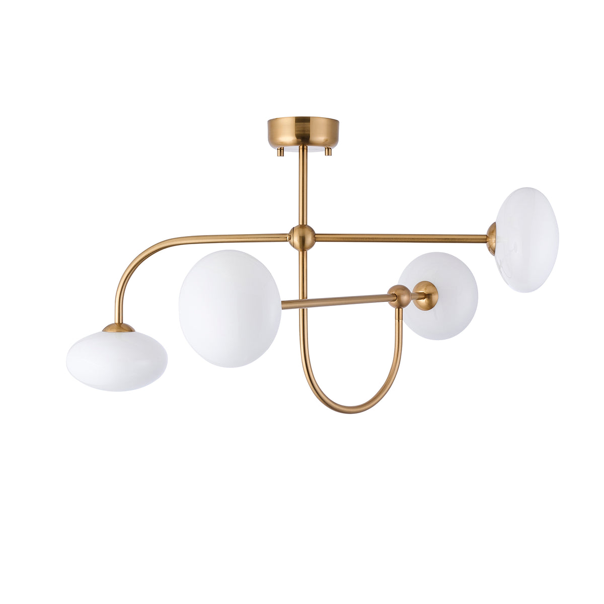 Endon Ottowa 4 Light Semi Flush - Brushed Aged Brass Plate & Opal Glass