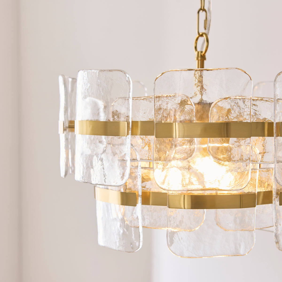 Endon Ancara 3 Light Pendant - Brushed Aged Brass Plate & Clear Handmade Textured Glass