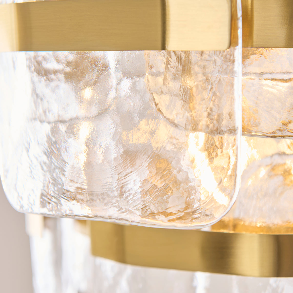 Endon Ancara 3 Light Pendant - Brushed Aged Brass Plate & Clear Handmade Textured Glass