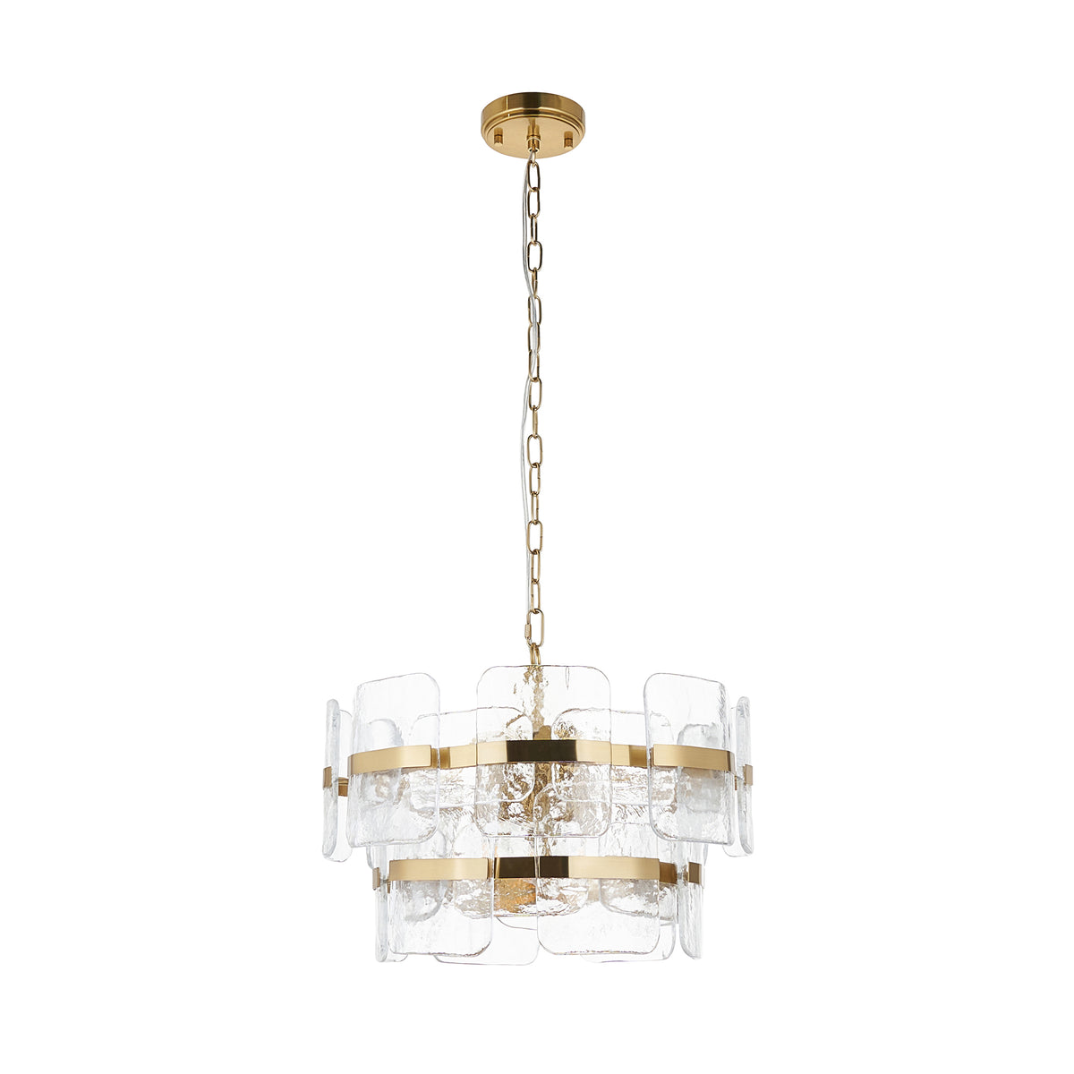Endon Ancara 3 Light Pendant - Brushed Aged Brass Plate & Clear Handmade Textured Glass
