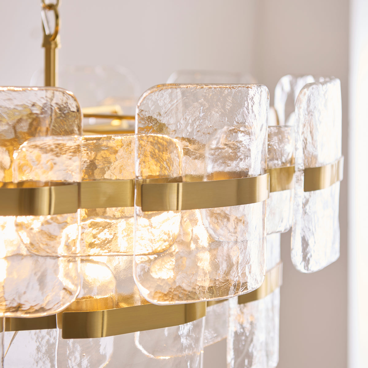Endon Ancara 6 Light Pendant - Brushed Aged Brass Plate & Clear Handmade Textured Glass