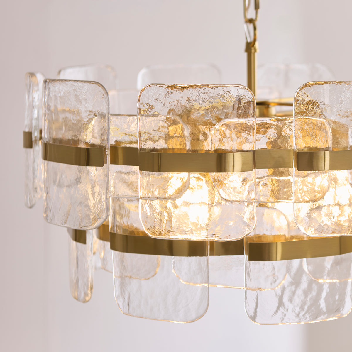 Endon Ancara 6 Light Pendant - Brushed Aged Brass Plate & Clear Handmade Textured Glass