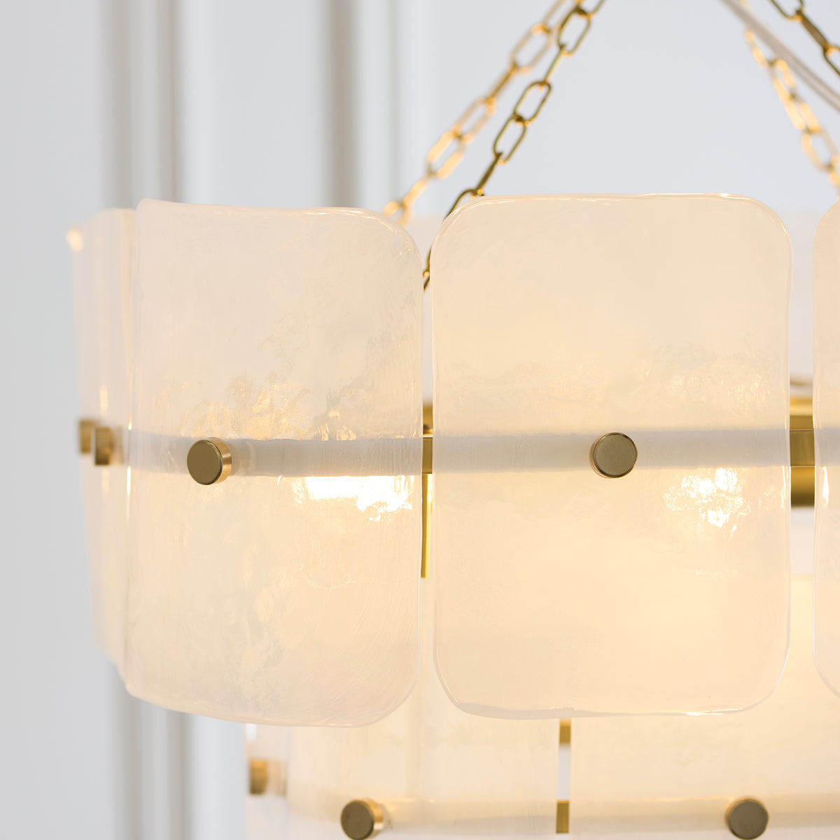 Endon Venice 4 Light Pendant - Brushed Aged Brass Plate & White Handmade Textured Glass