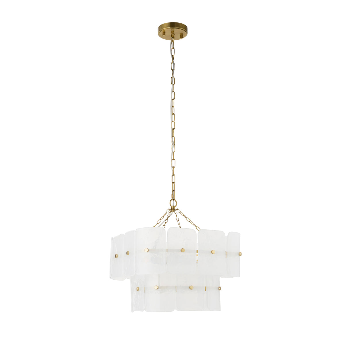 Endon Venice 4 Light Pendant - Brushed Aged Brass Plate & White Handmade Textured Glass