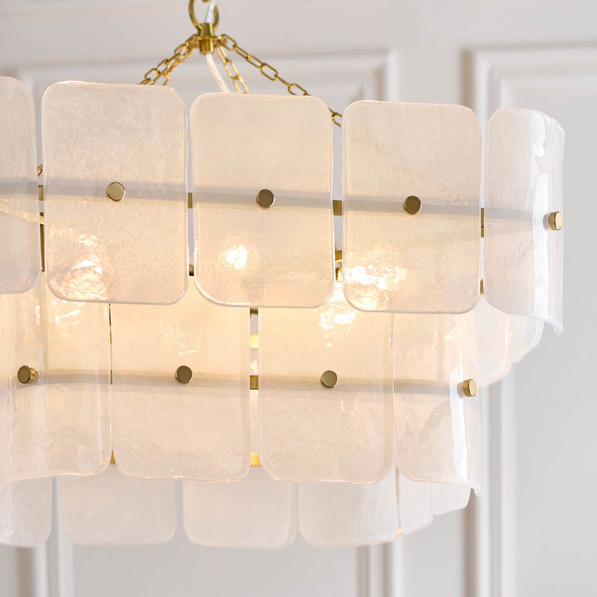Endon Venice 6 Light Pendant - Brushed Aged Brass Plate & White Handmade Textured Glass