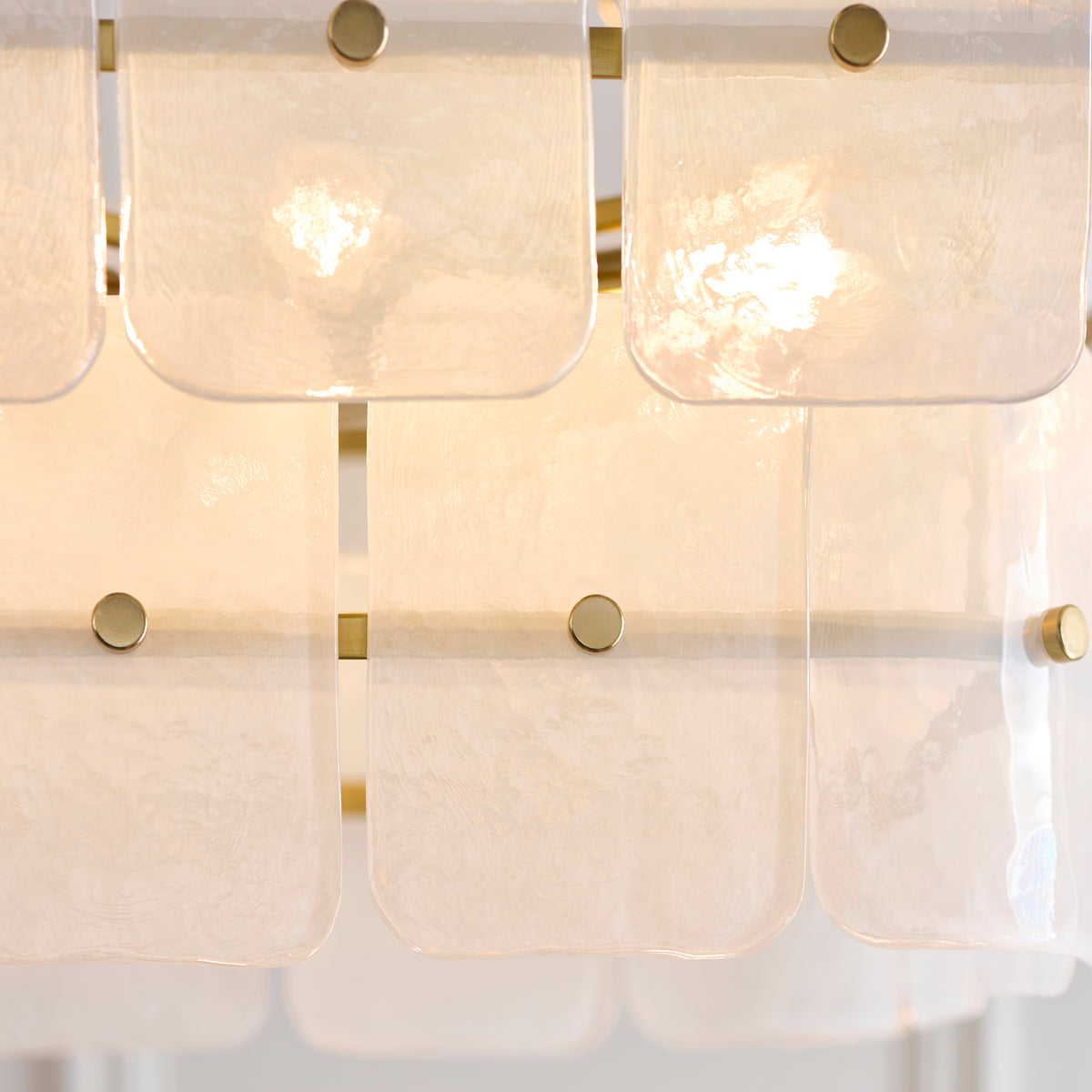 Endon Venice 6 Light Pendant - Brushed Aged Brass Plate & White Handmade Textured Glass