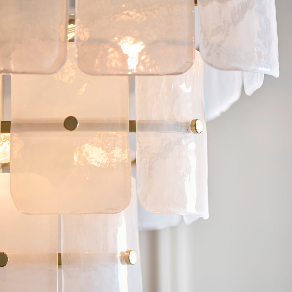 Endon Venice 10 Light Pendant - Brushed Aged Brass Plate & White Handmade Textured Glass