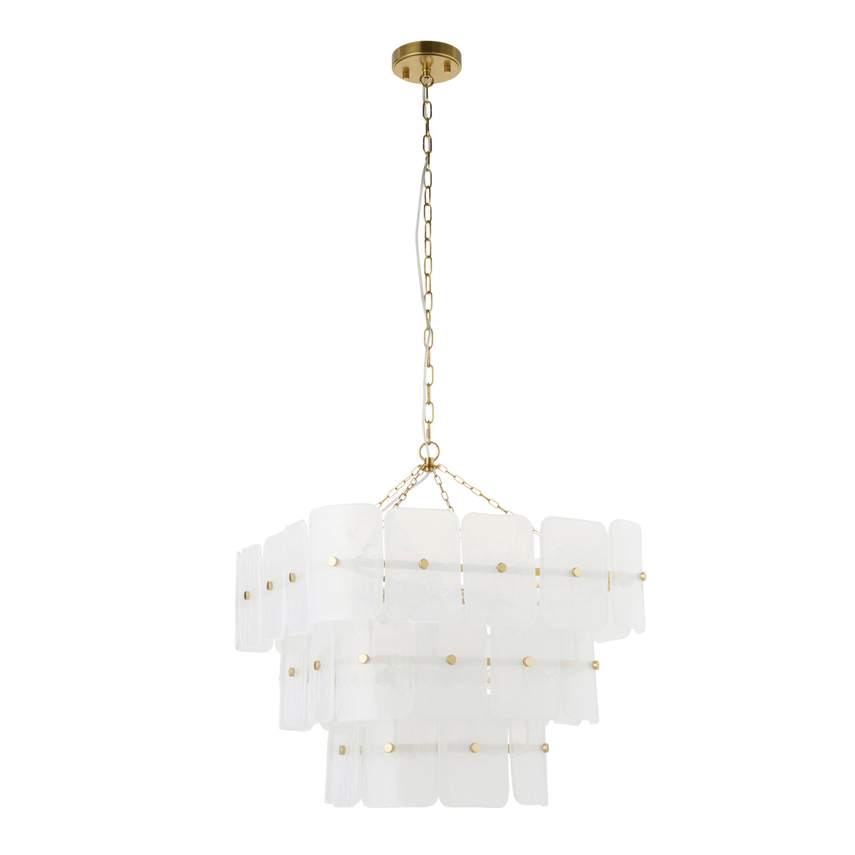 Endon Venice 10 Light Pendant - Brushed Aged Brass Plate & White Handmade Textured Glass
